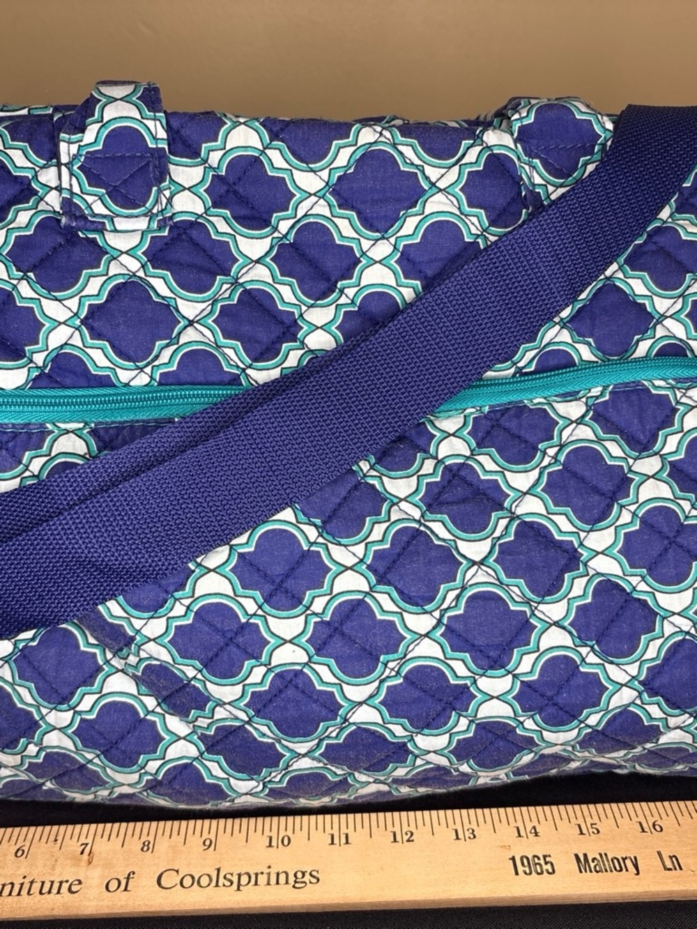Lilly Reese Blue Quilted Duffel Bag Geometric Print Travel Shoulder Tote